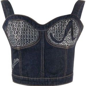 Saks Potts Danna Top Embellished Denim Cropped Corset Size 3 Djerf